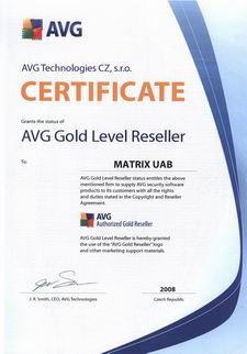 AVG matrix uab gold level sertificate 2008
